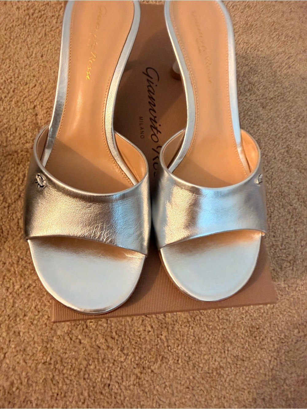 Gianvito Rossi Metallic Silver Slide Mules